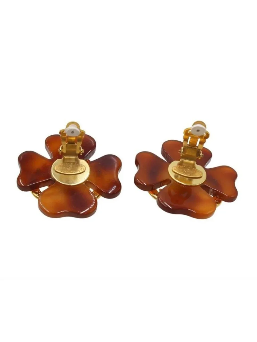Chanel CC Logo Clover Tortoiseshell Earrings